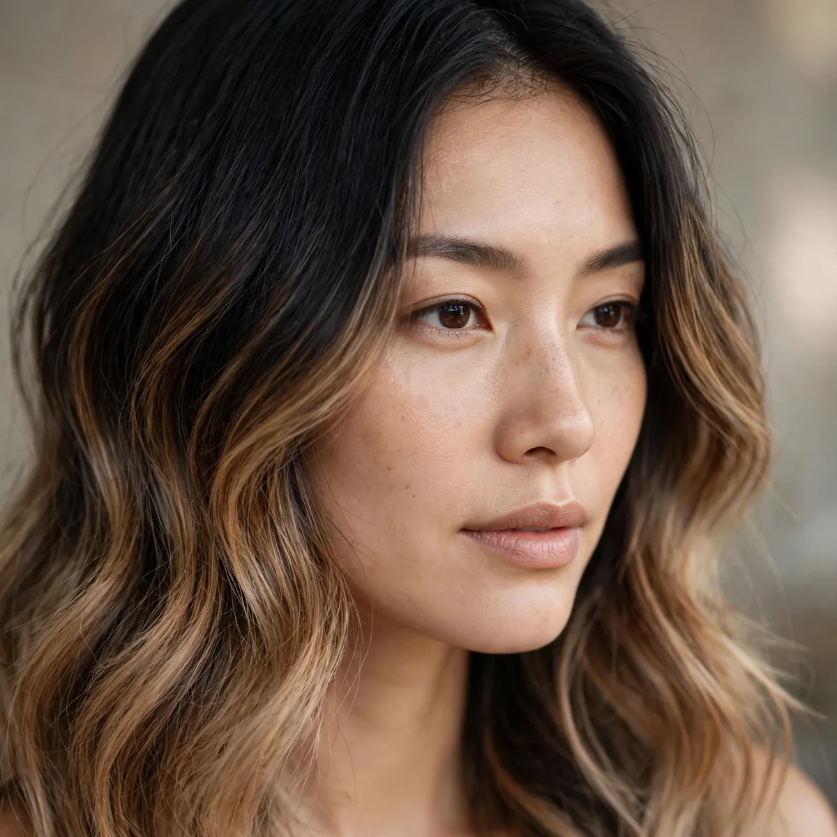 Root melt on black hair with lighter ends