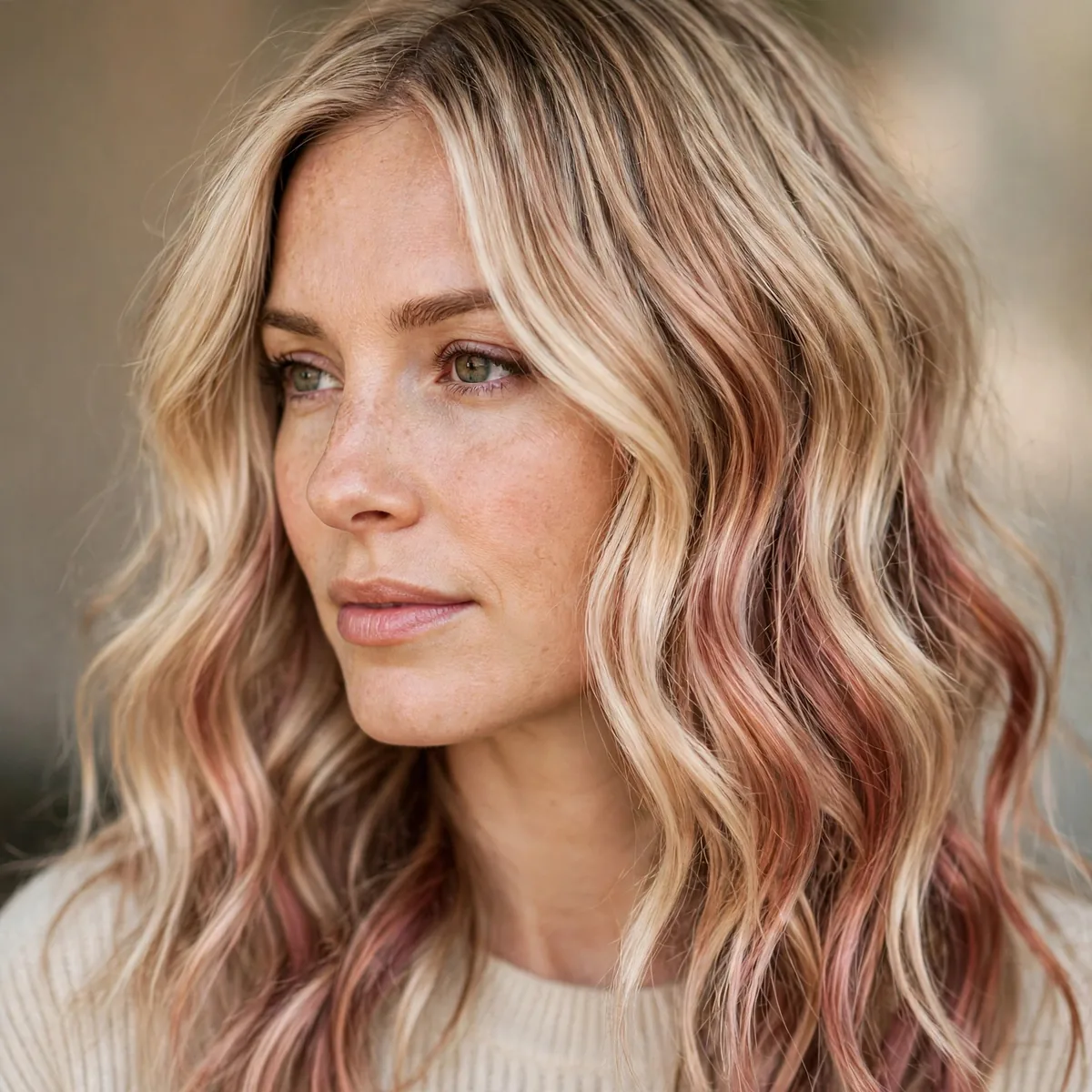 Rose gold balayage on blonde hair