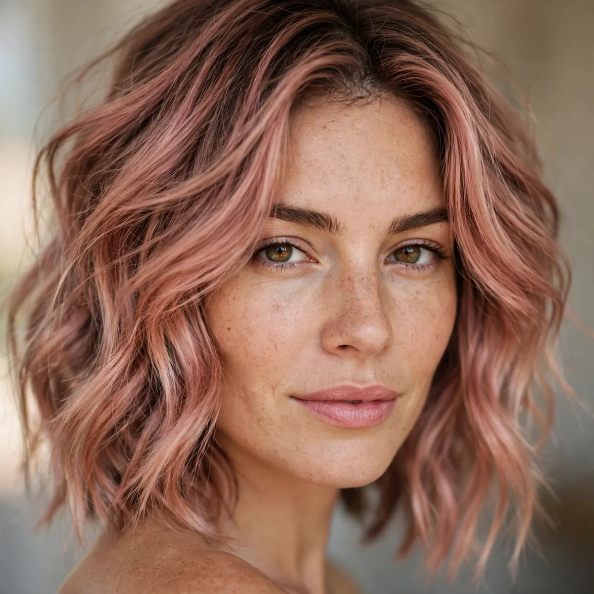 Lived-in rose gold hair color