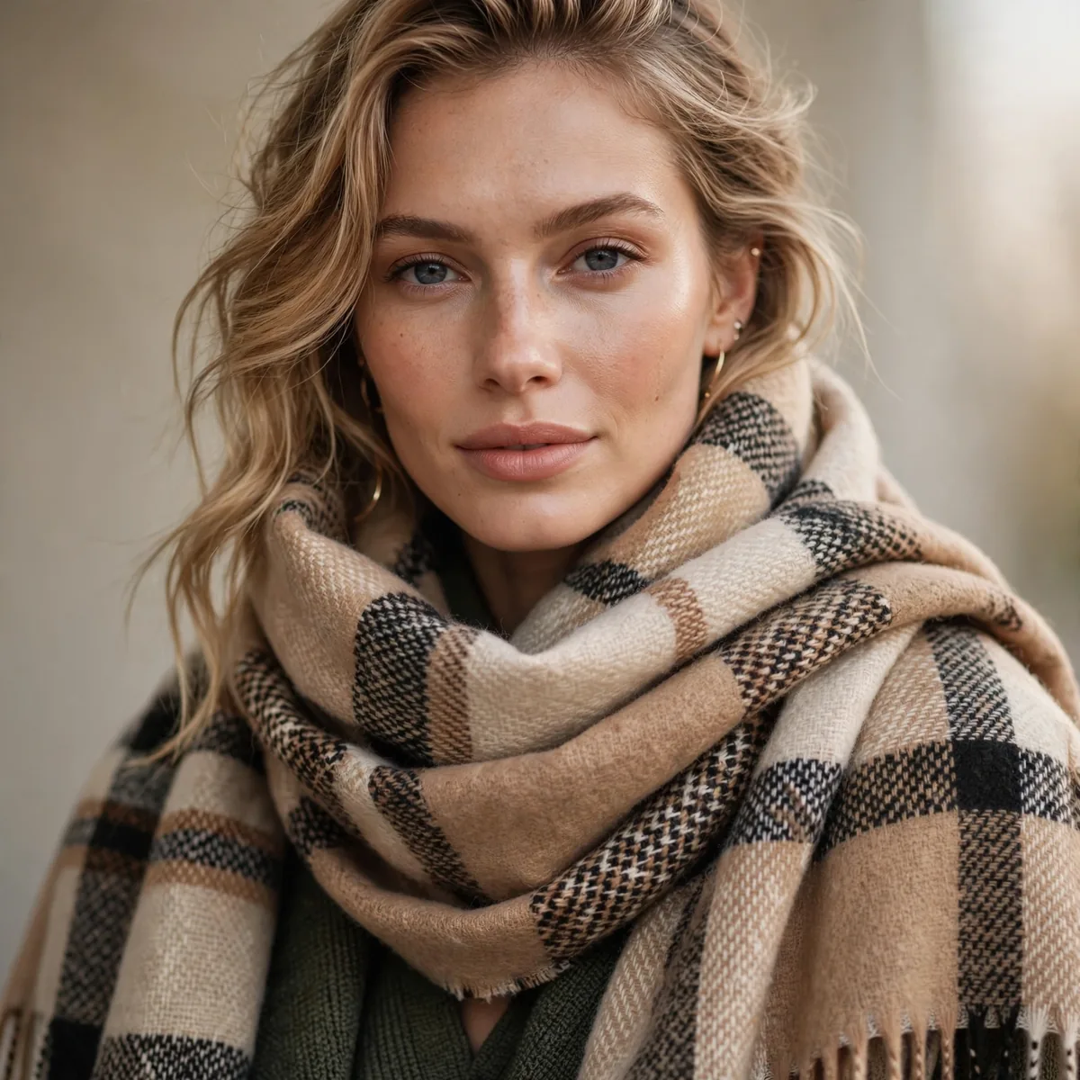 Oversized blanket scarf wrapped