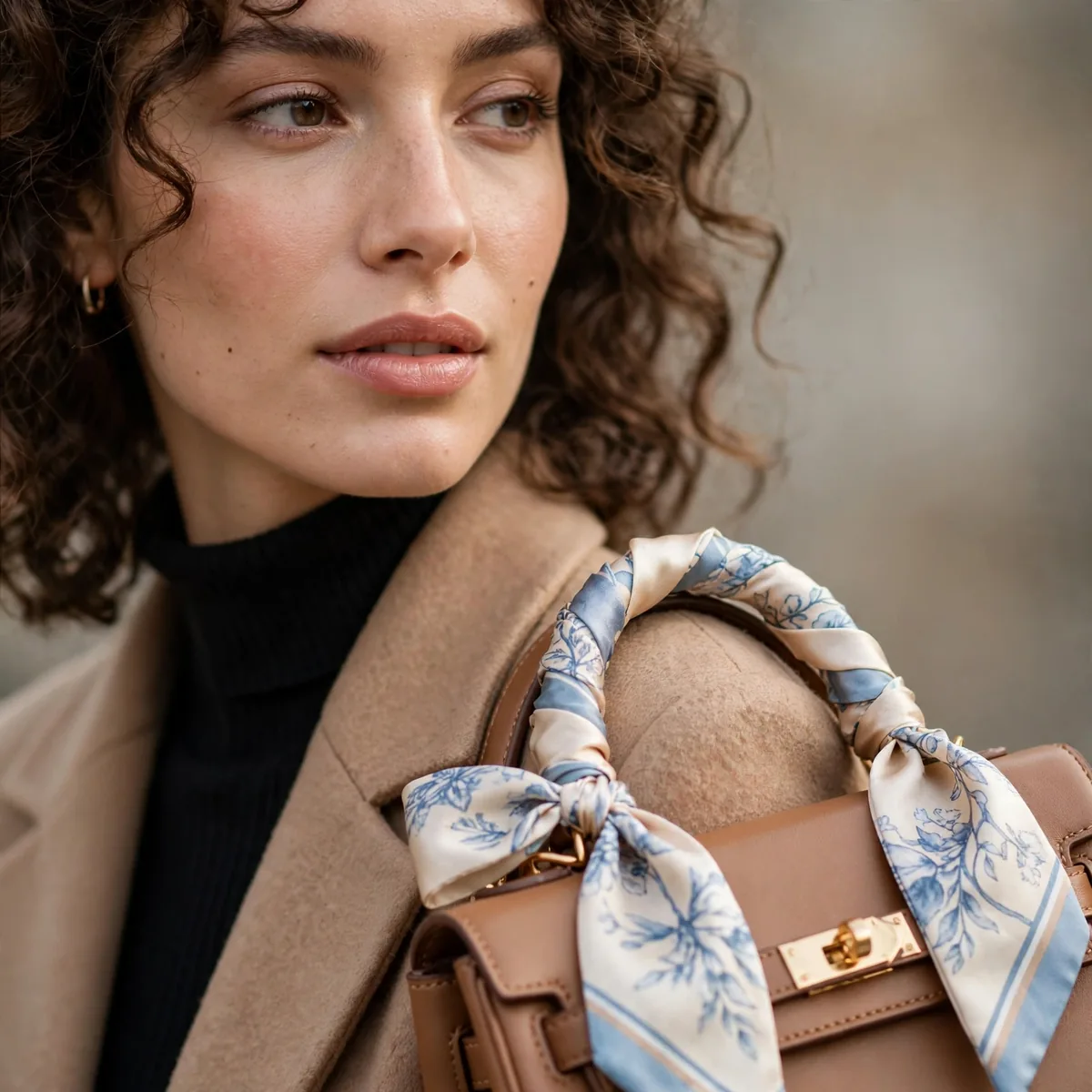 Scarf tied on handbag
