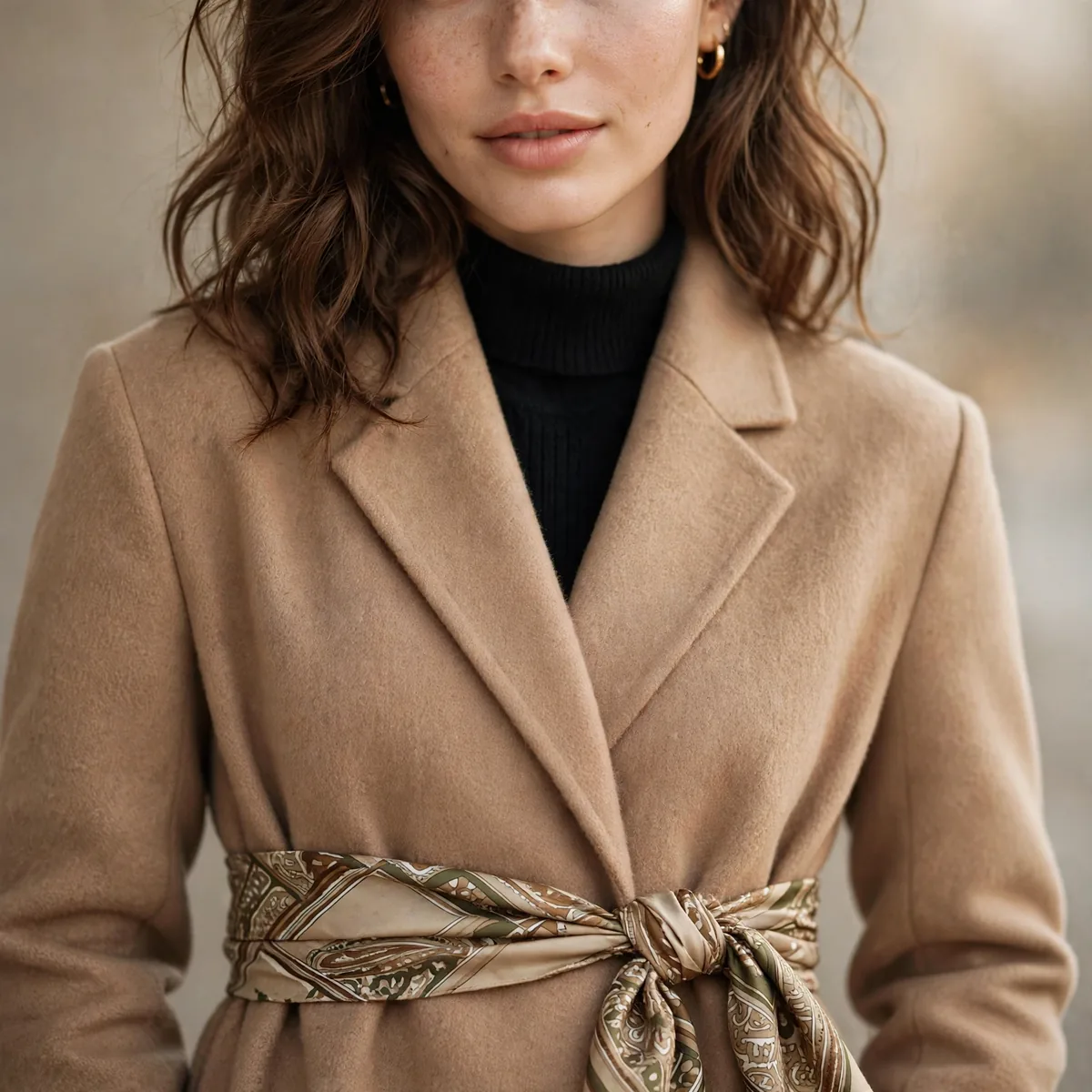 Scarf belted over coat