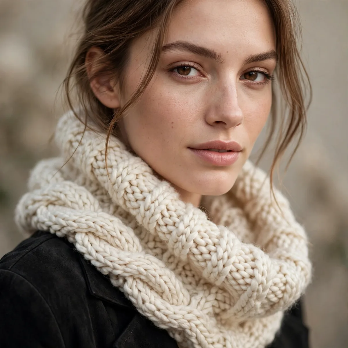 Chunky knit cowl scarf