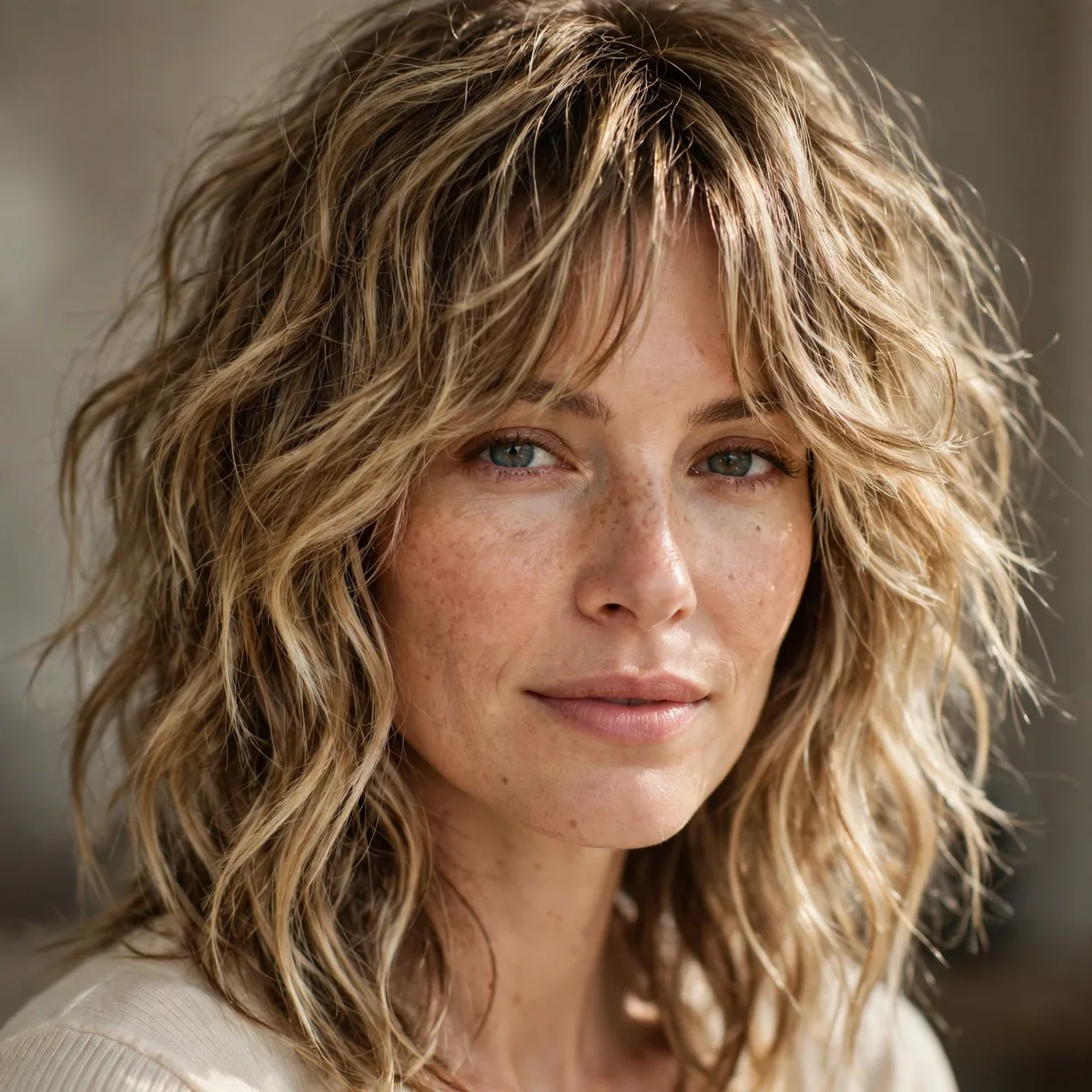 Tousled wavy shag with beachy texture