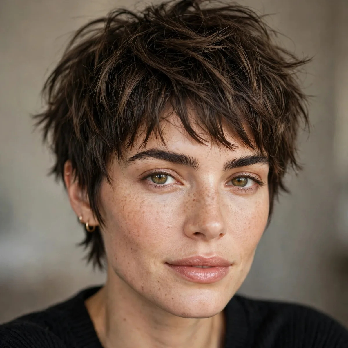 Short shaggy pixie haircut with choppy texture