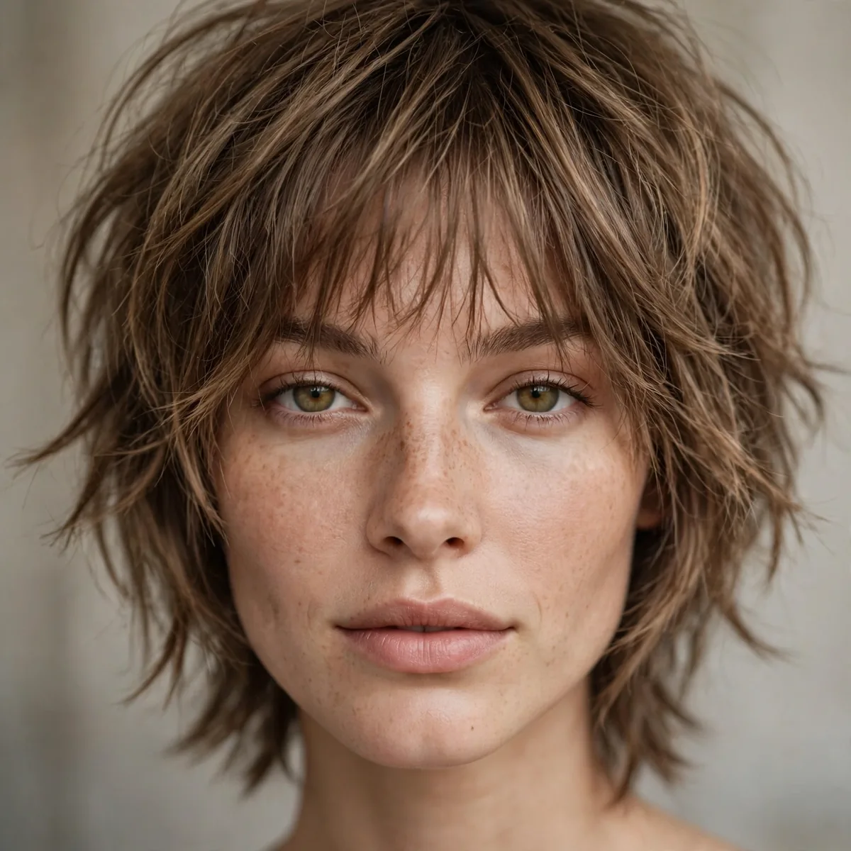 Shag haircut with wispy barely-there bangs