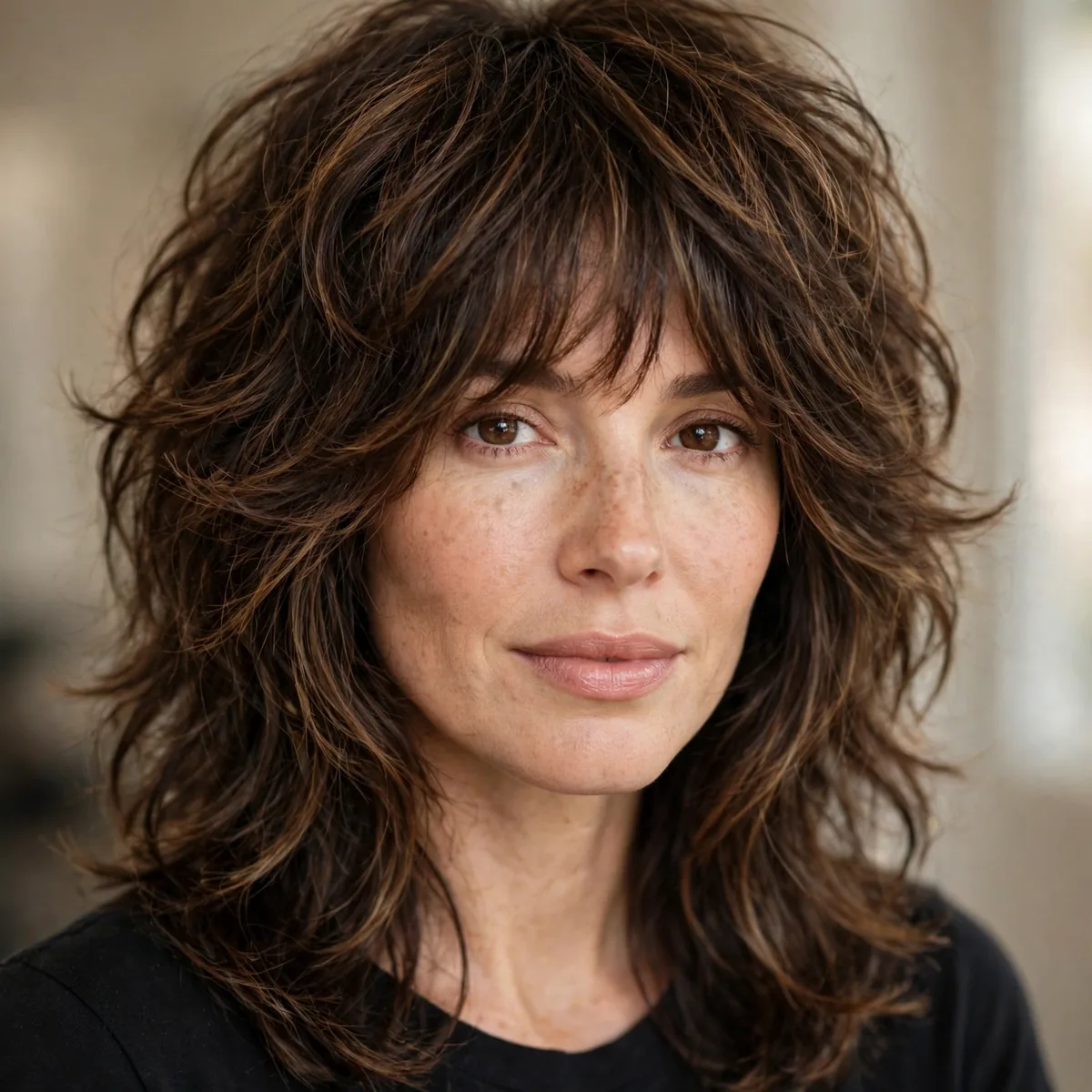 Layered shag haircut removing weight from thick hair