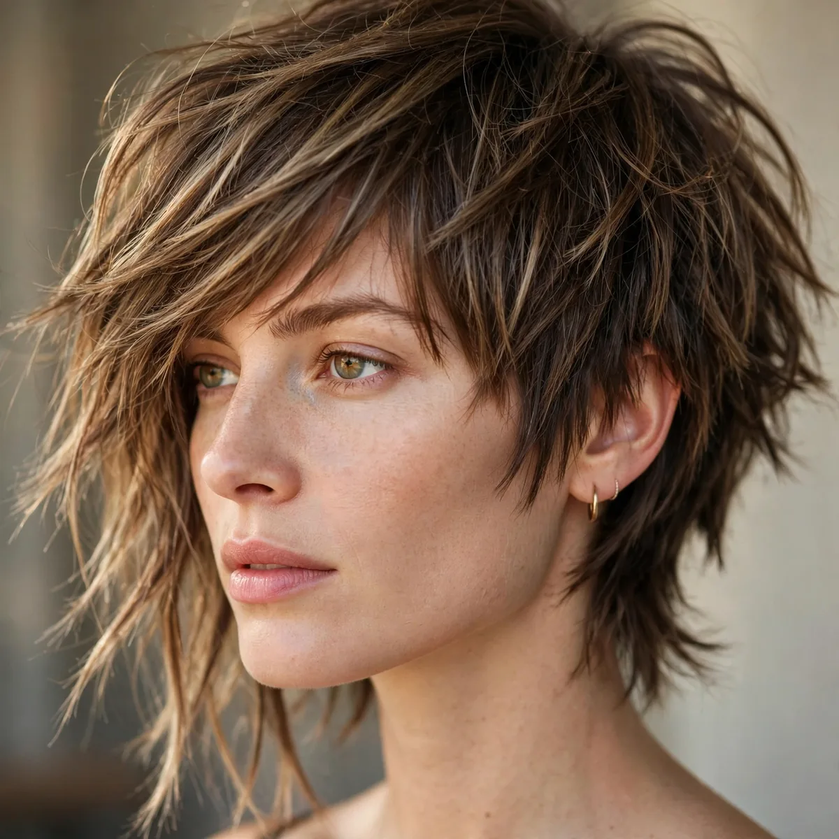 Asymmetric shag haircut with uneven angled layers