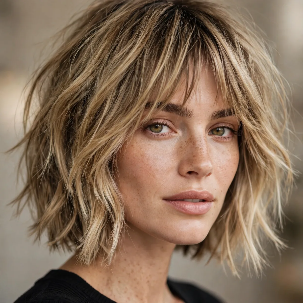 Long bob shag haircut with choppy ends