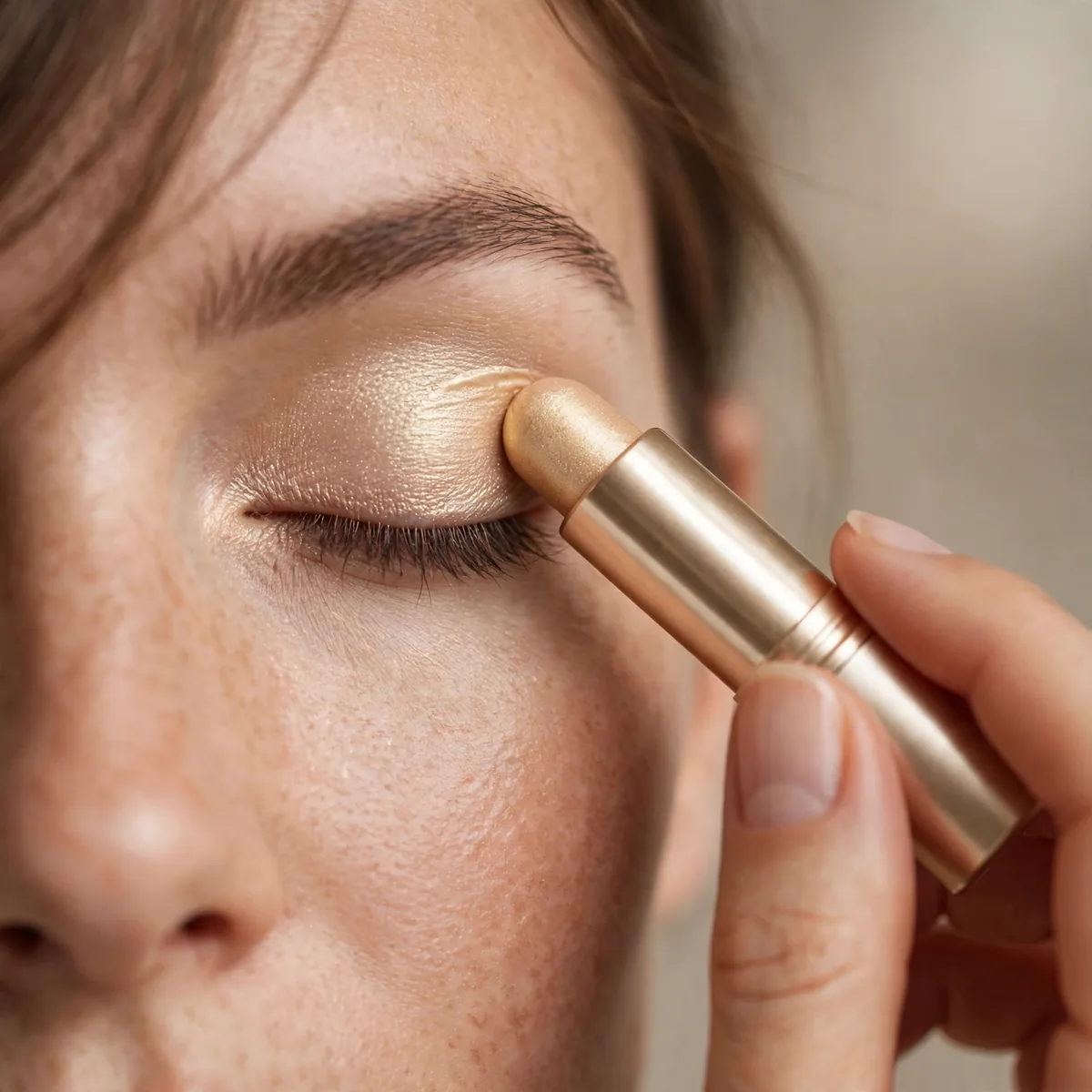 Cream shimmer eyeshadow stick application