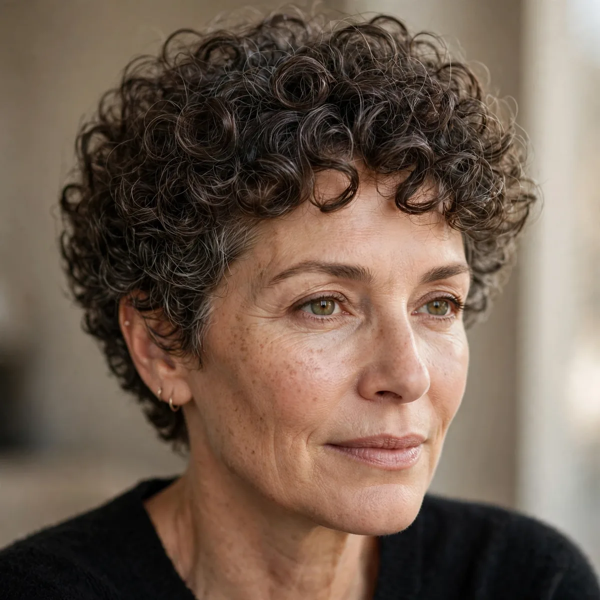 Rounded curly crop on mature woman