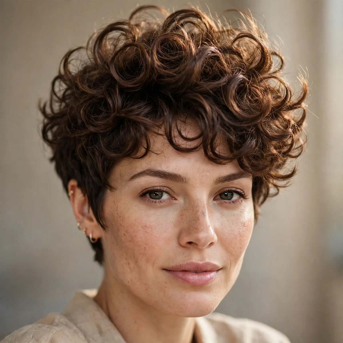 Curly pixie with volume on top