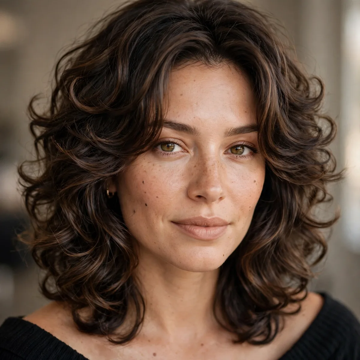 Layered curly lob haircut