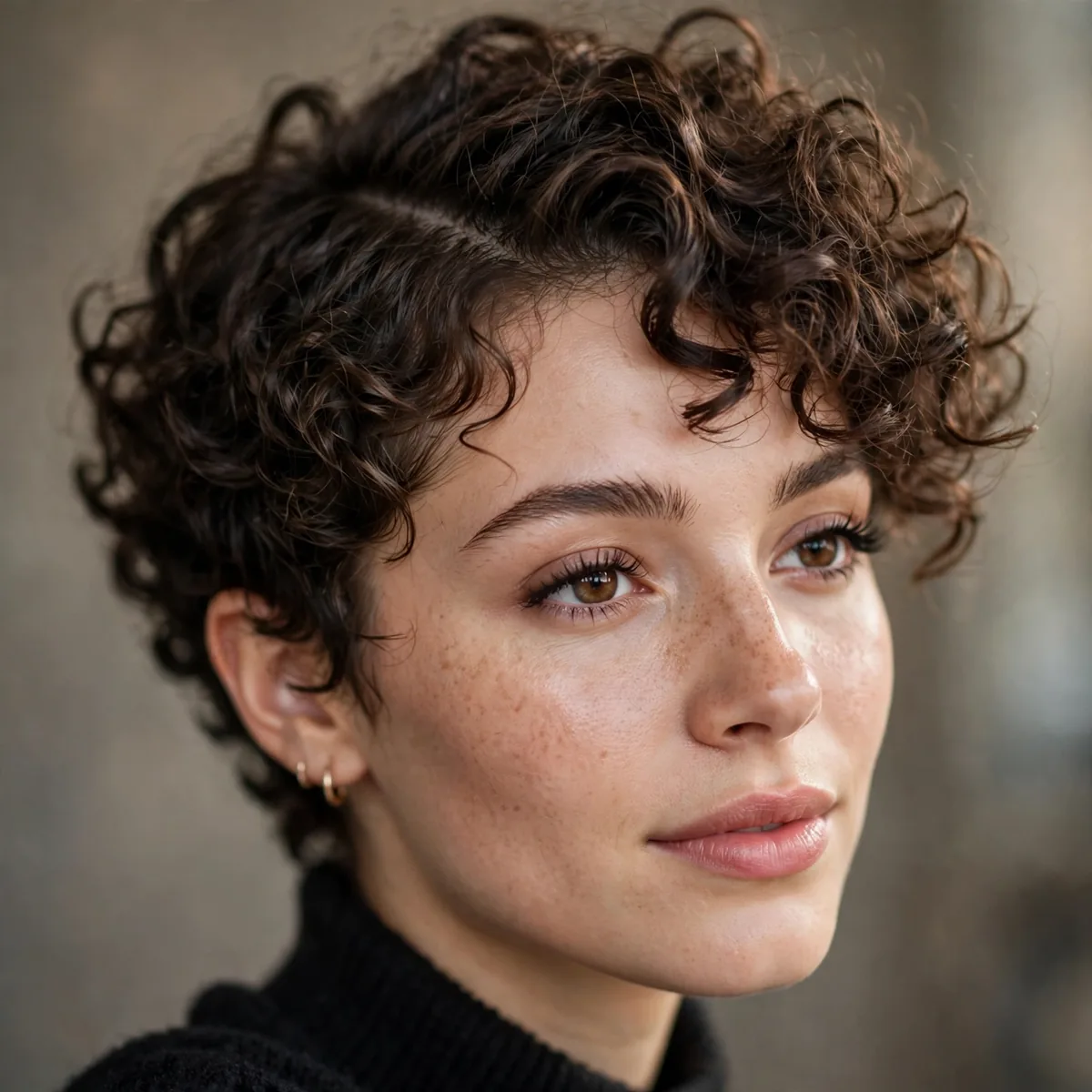 Curly crop with side part