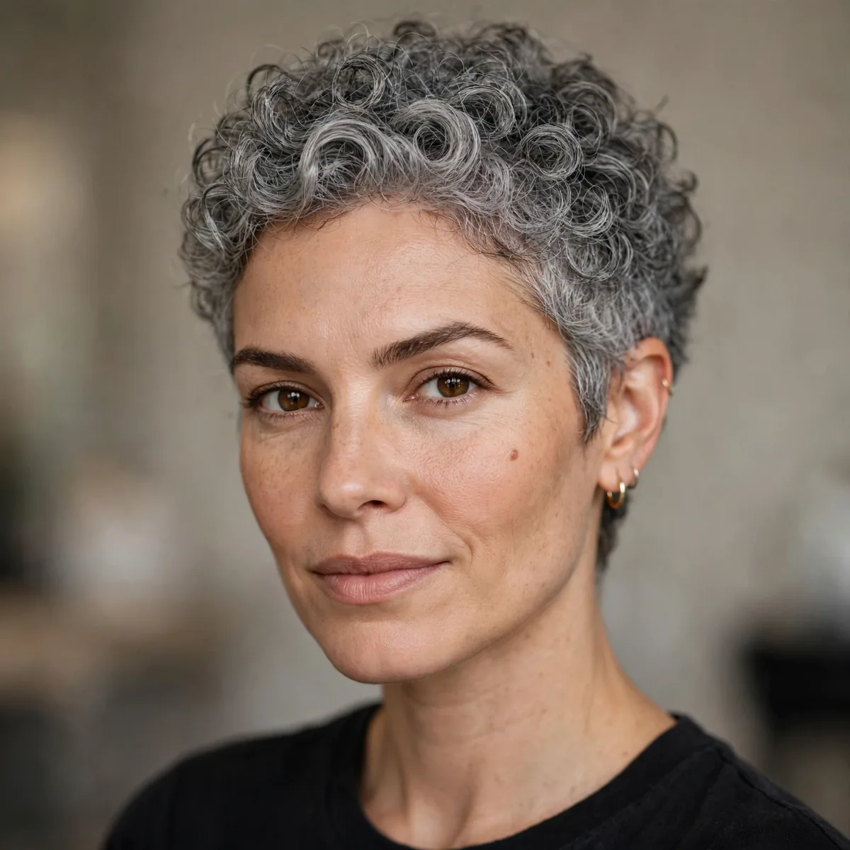 Gray curly short crop
