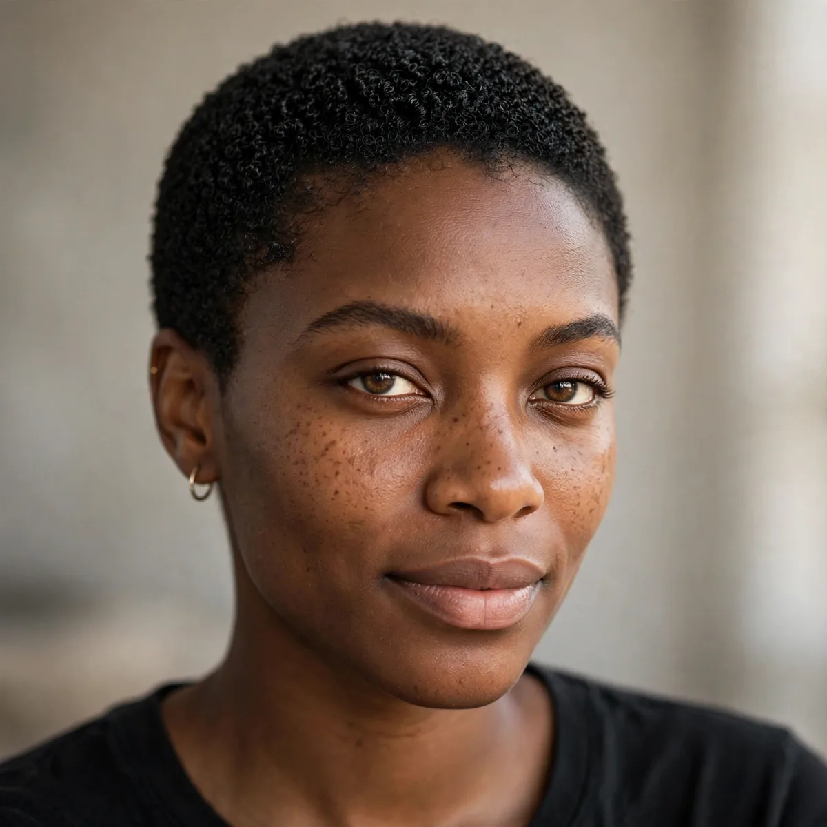 Perfectly shaped teeny weeny afro on a Black woman