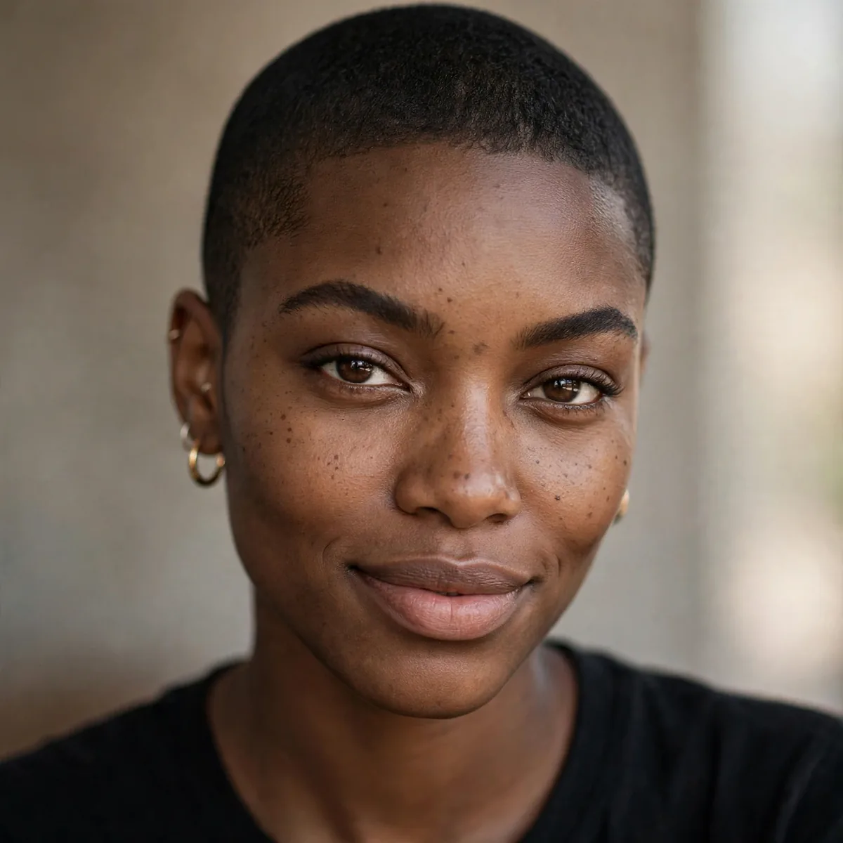 Confident Black woman with a buzz cut