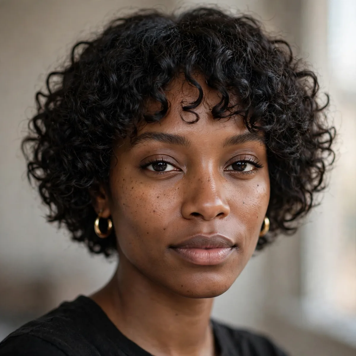 Curly bob haircut on a Black woman