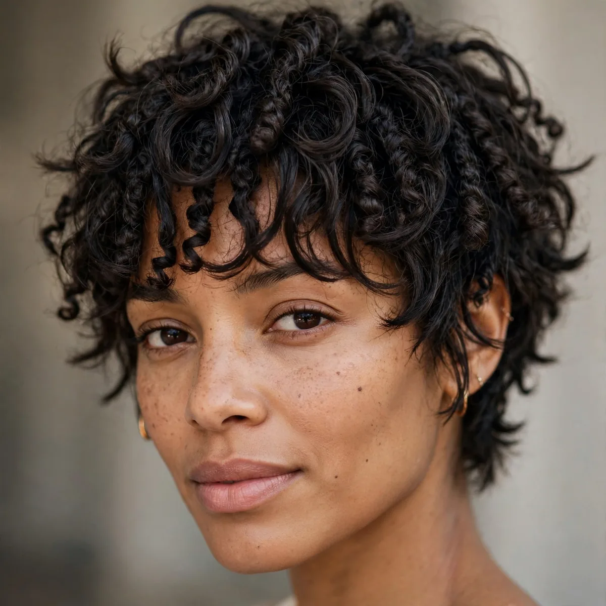 Shaggy layered crop on coily hair