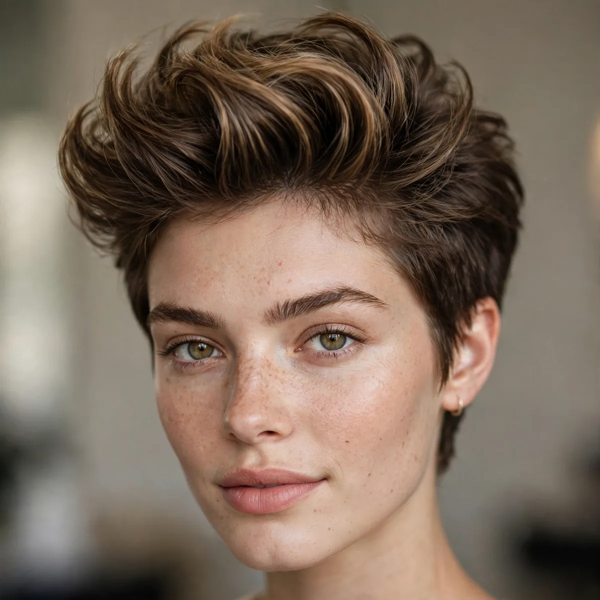 Pixie with pompadour volume on top