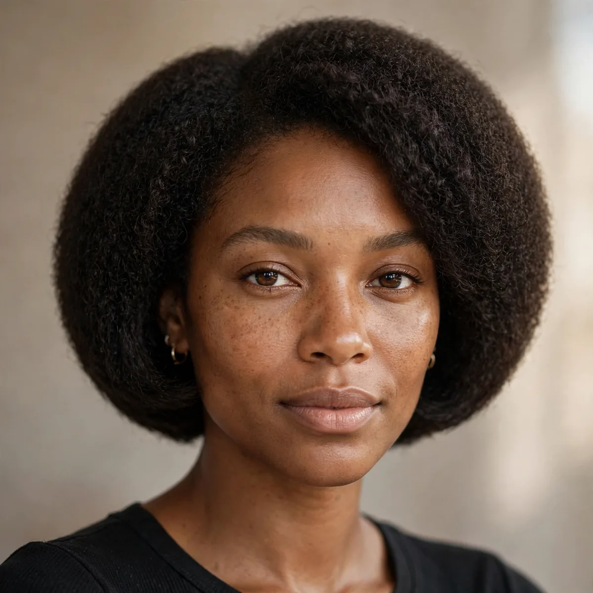 Rounded afro bob haircut