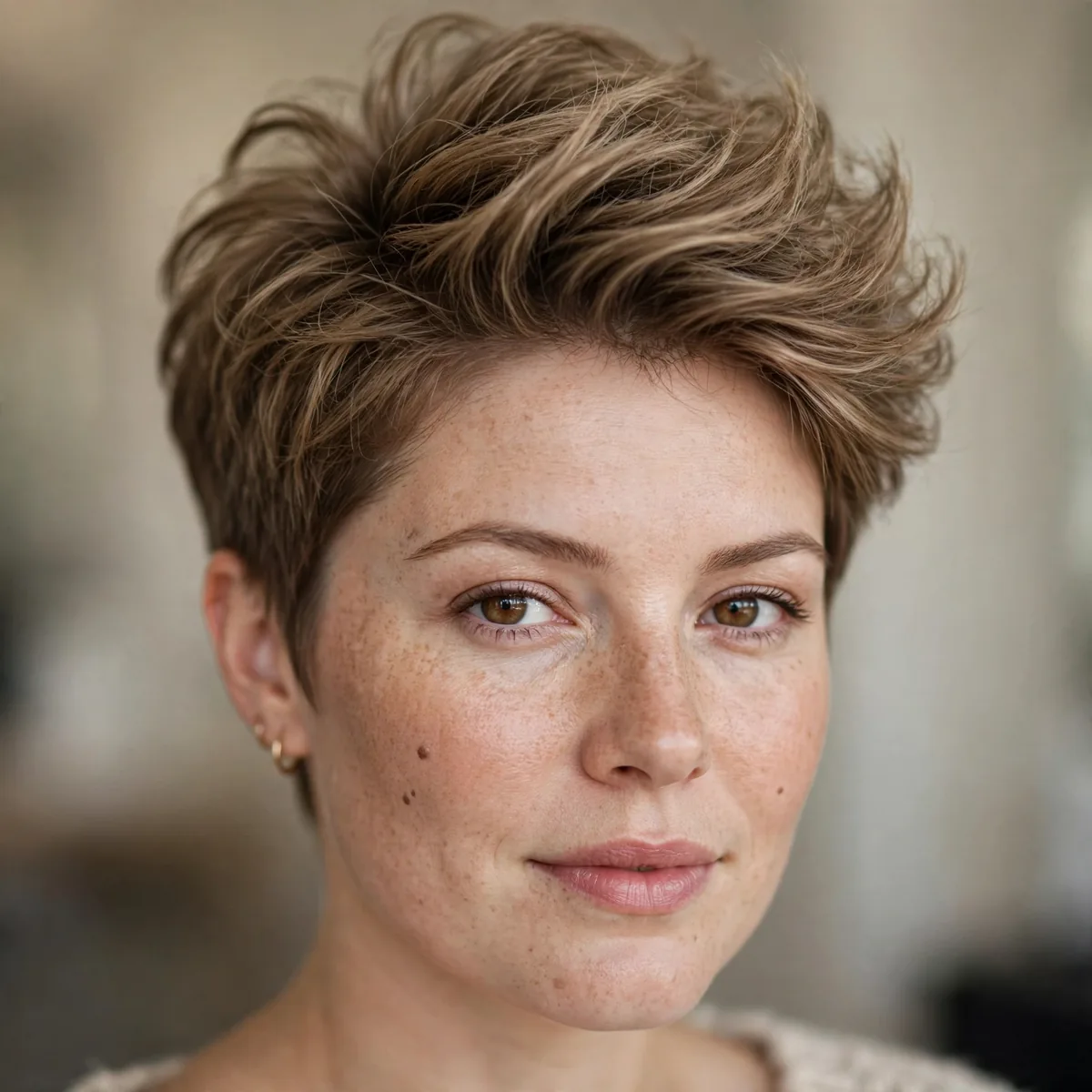 Pixie with volume on top for round face