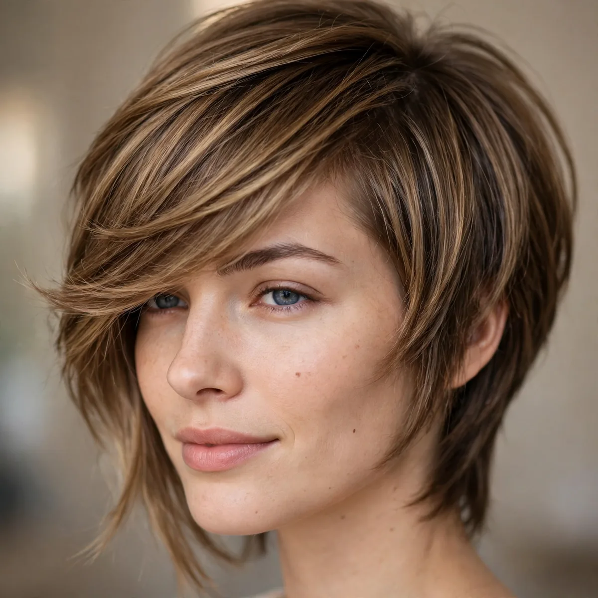 Long pixie with side-swept bangs