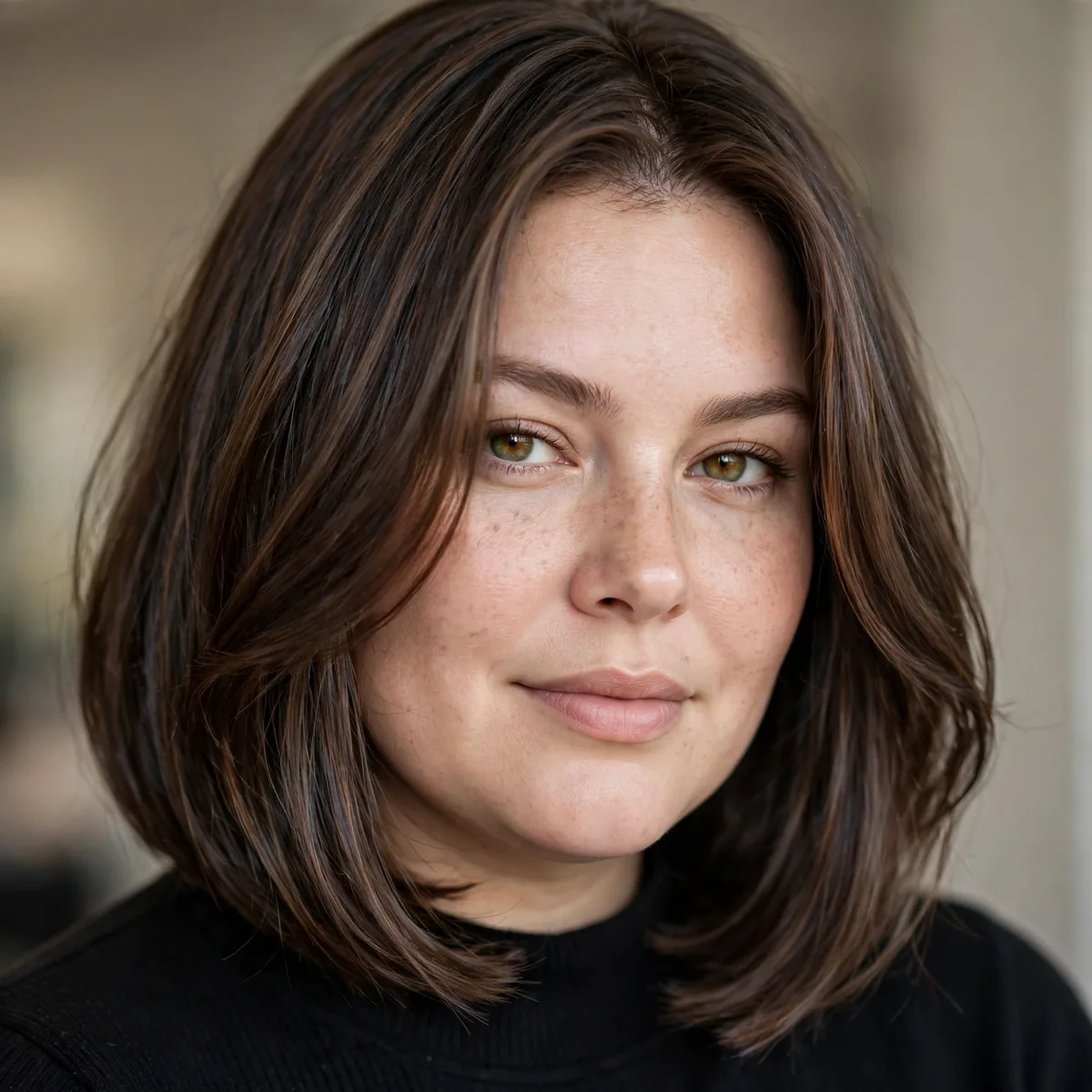 Long bob haircut on round face