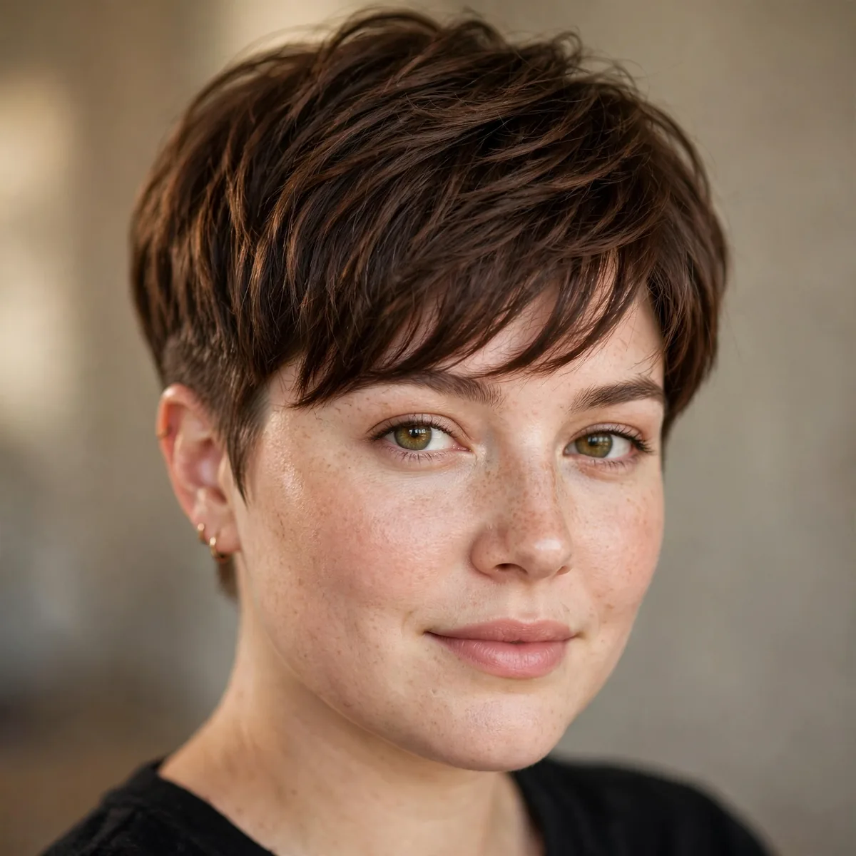 Pixie with tapered sides for round face