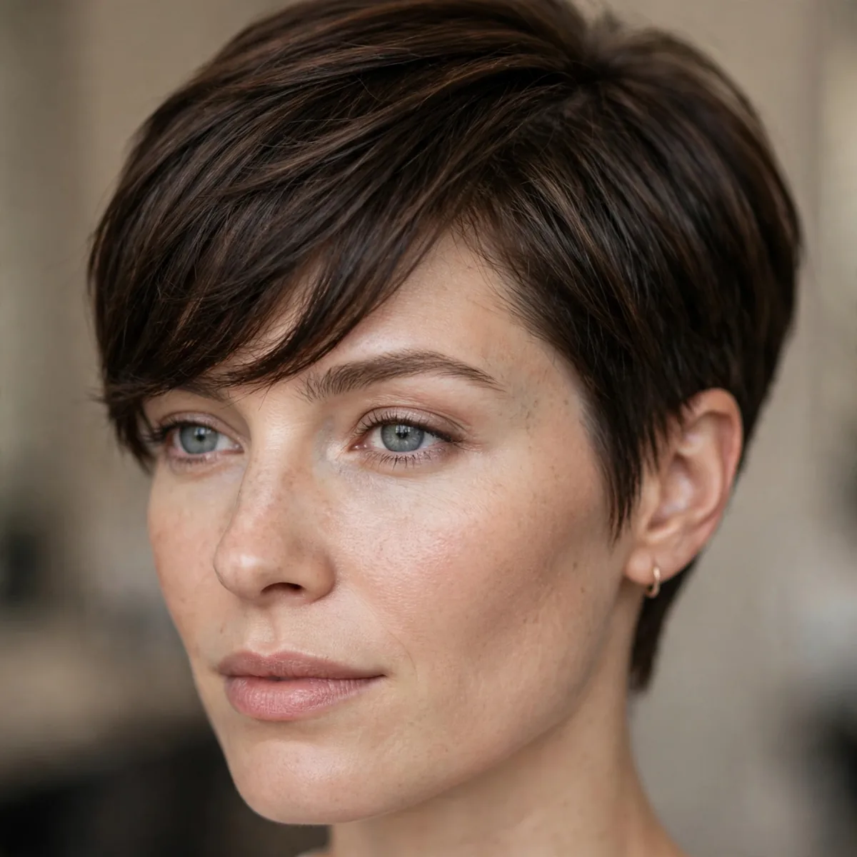 Short crop with side-swept bangs