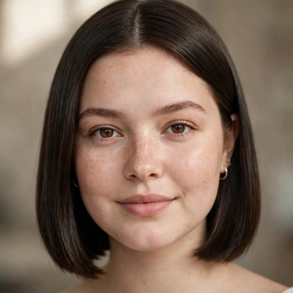 Sleek straight bob on round face