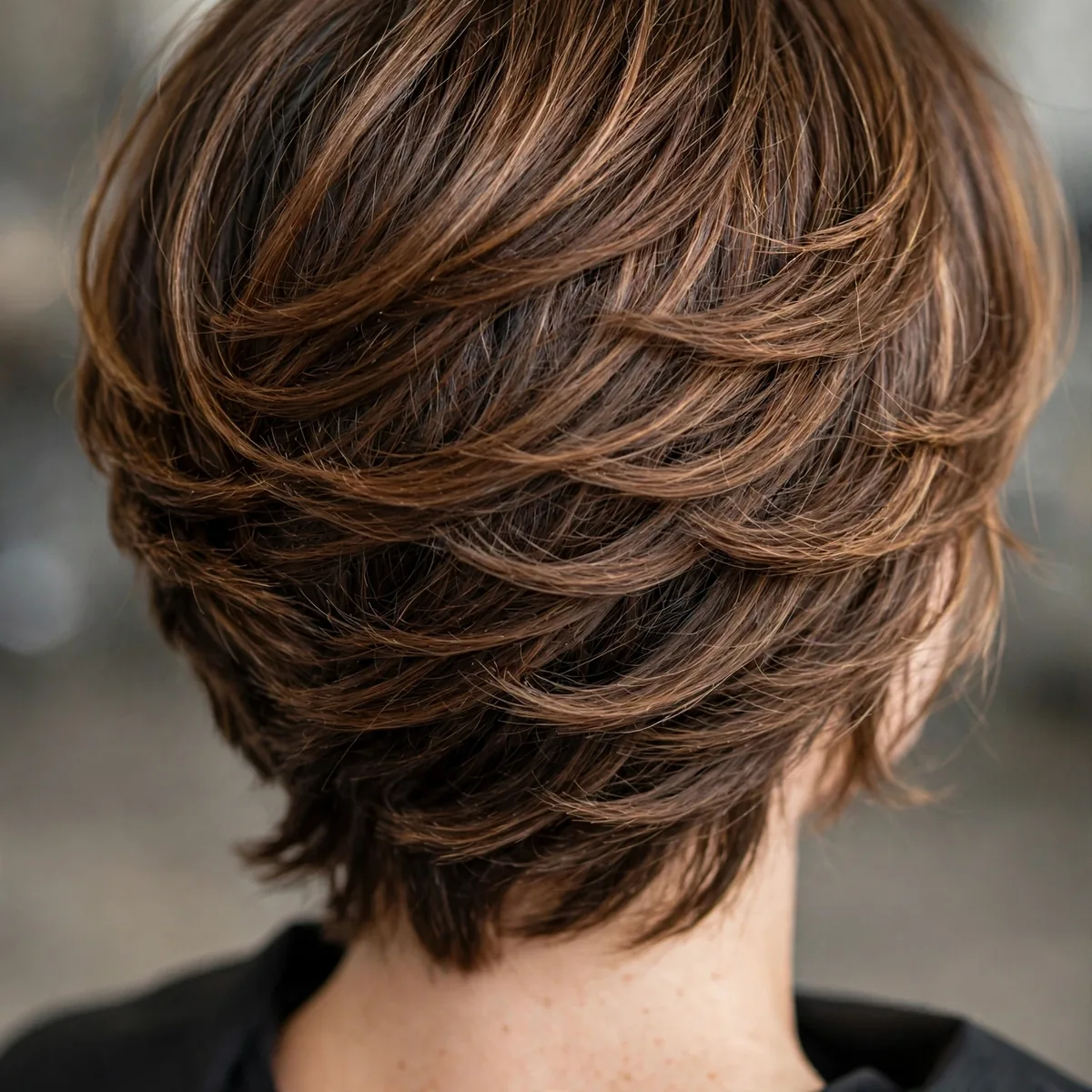 Back view of classic stacked layers highlighting stacked layers at the back and natural movement