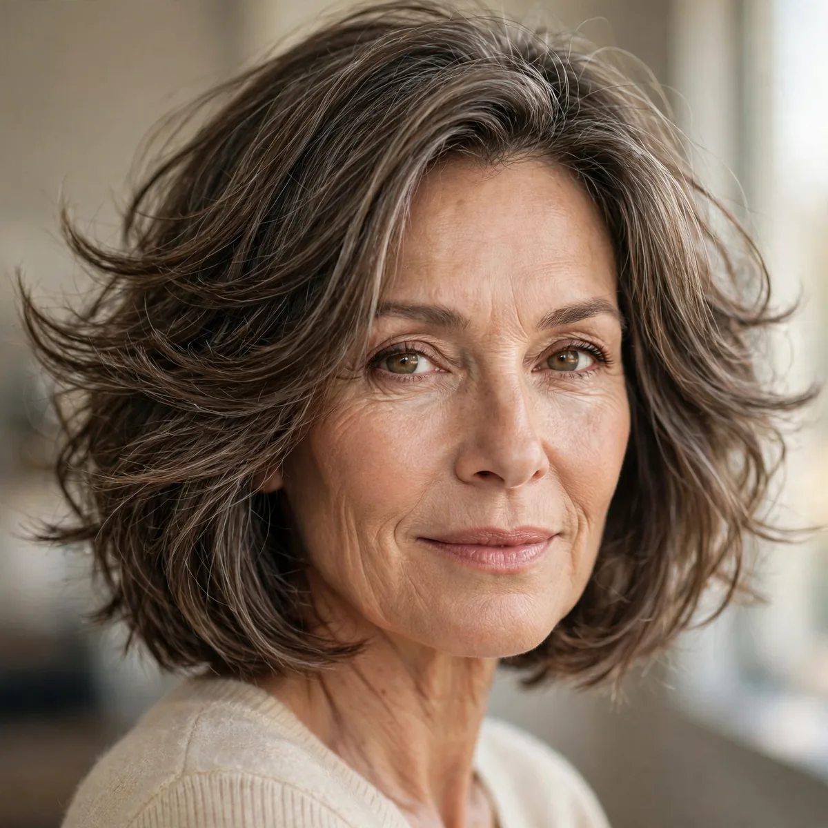 Layered bob with movement on mature woman