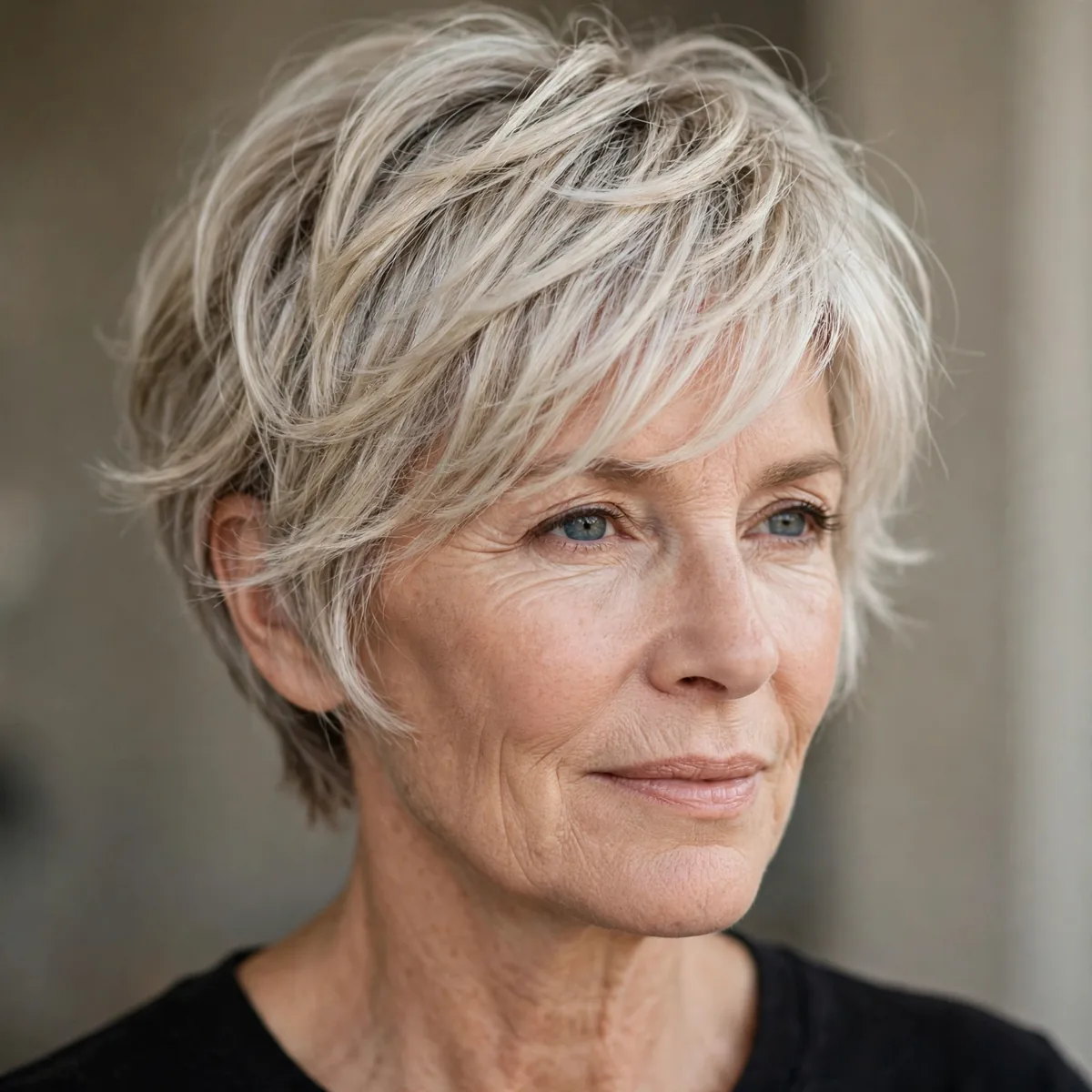 Wispy pixie bob on mature woman