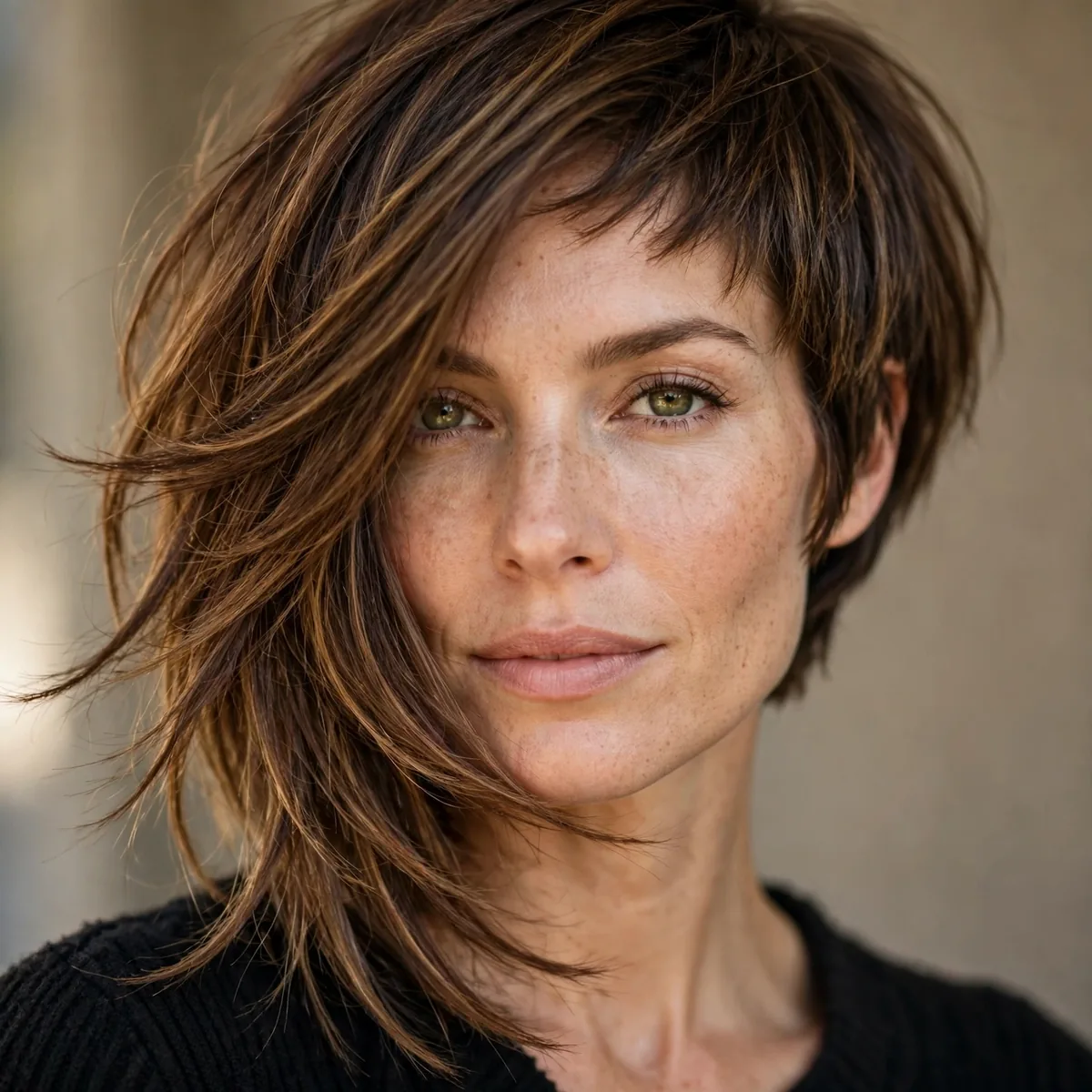 Asymmetrical bob with layers