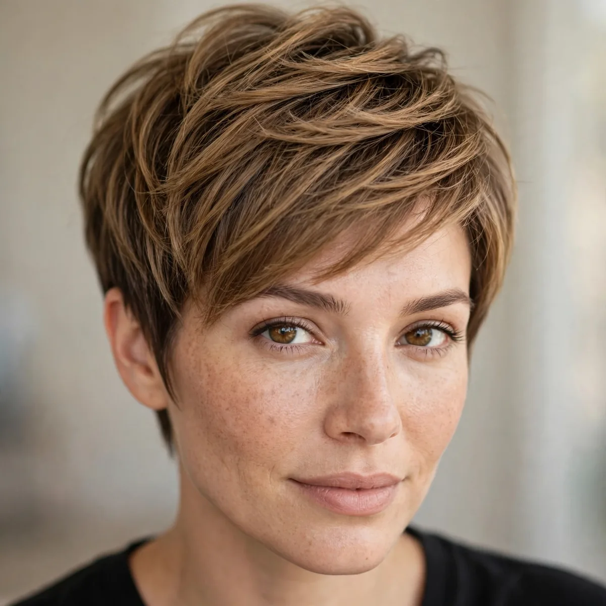 Tapered pixie with layers on top
