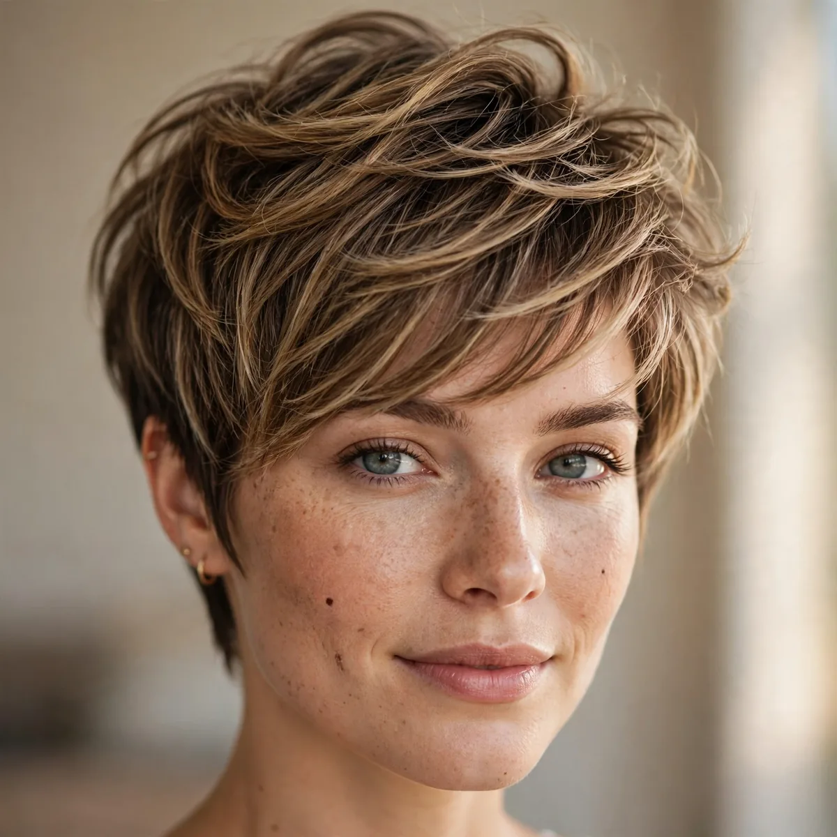 Pixie with longer layered crown