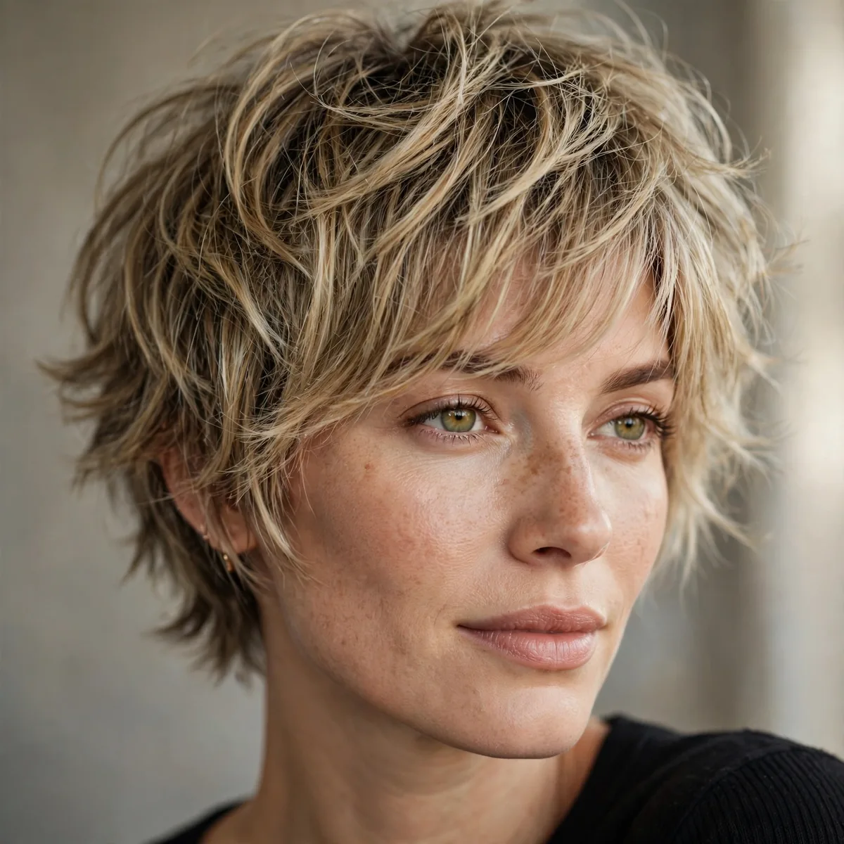 Soft shaggy layered short hair