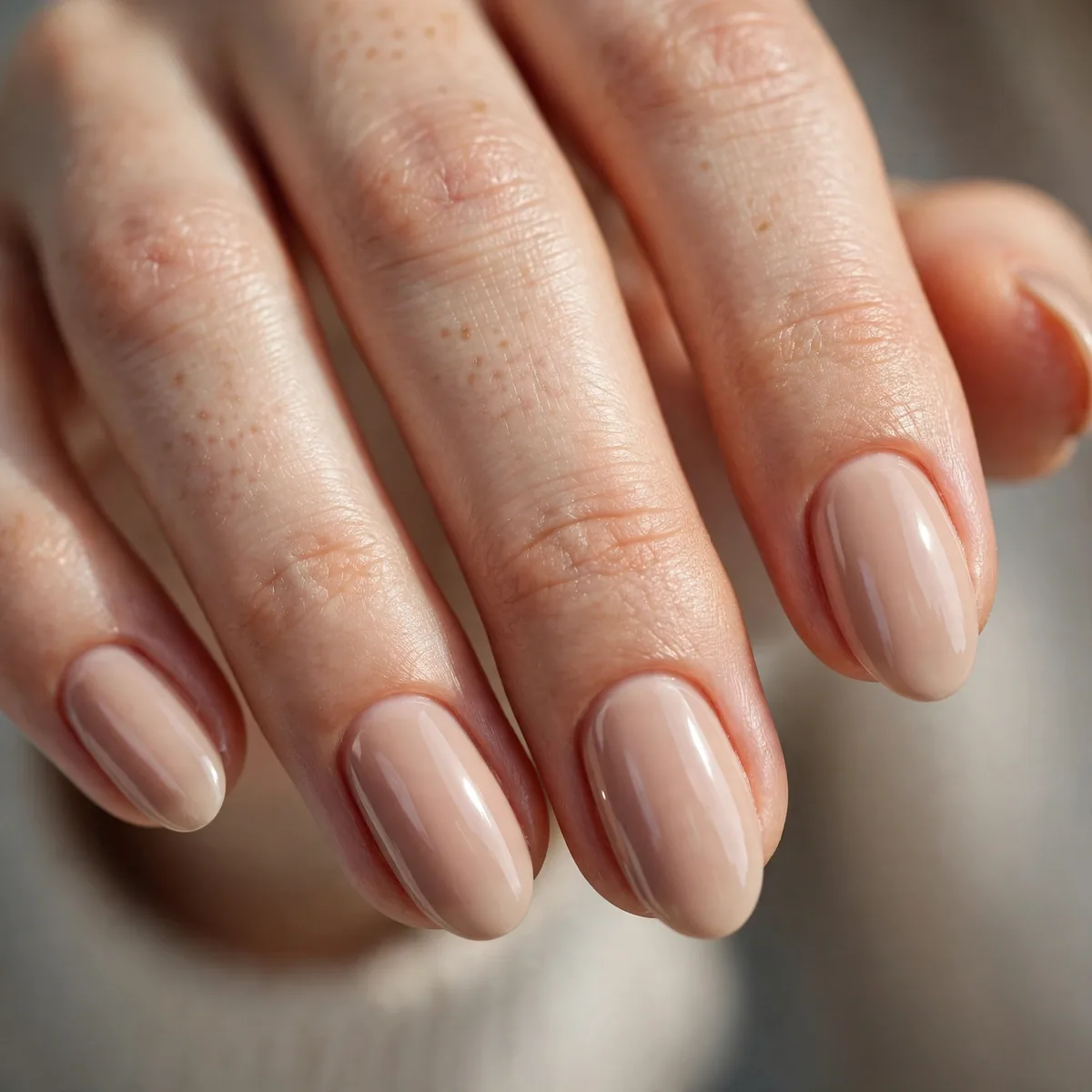 Short almond nails in nude polish