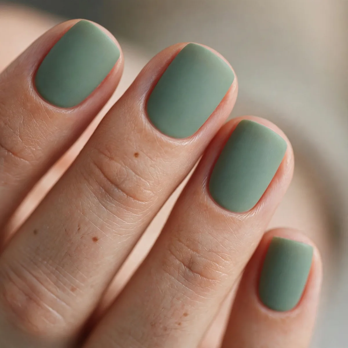 Matte sage green short nails