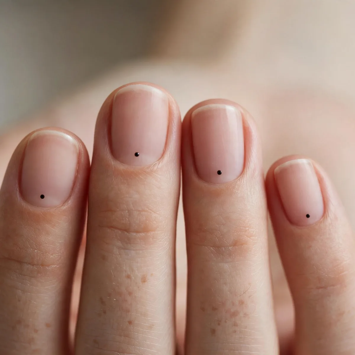 Minimal dot nail art on short nails