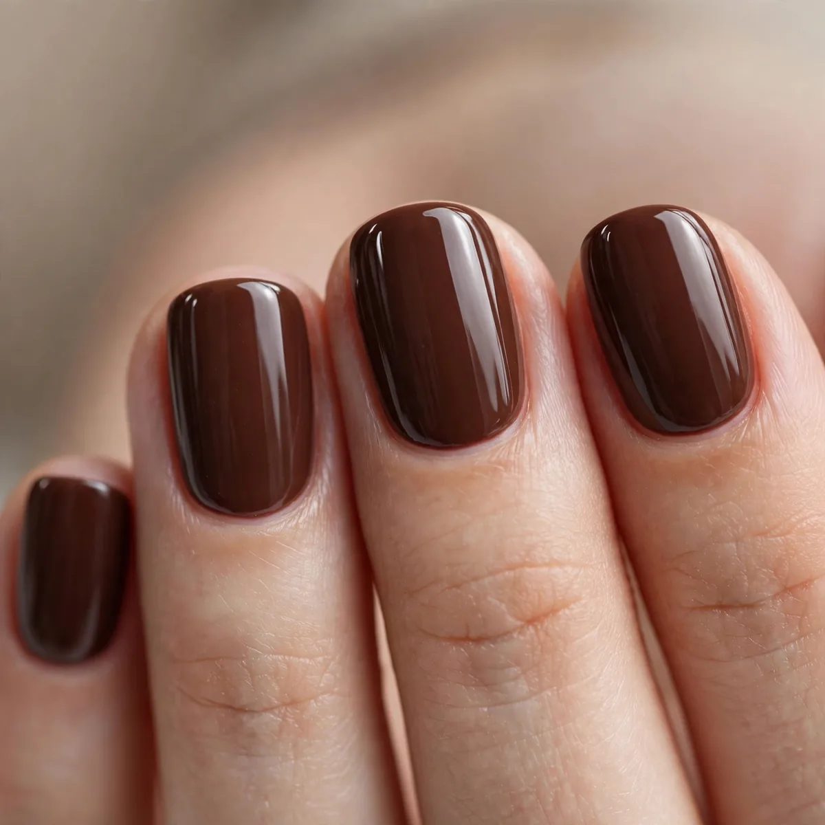Glossy chocolate brown short nails
