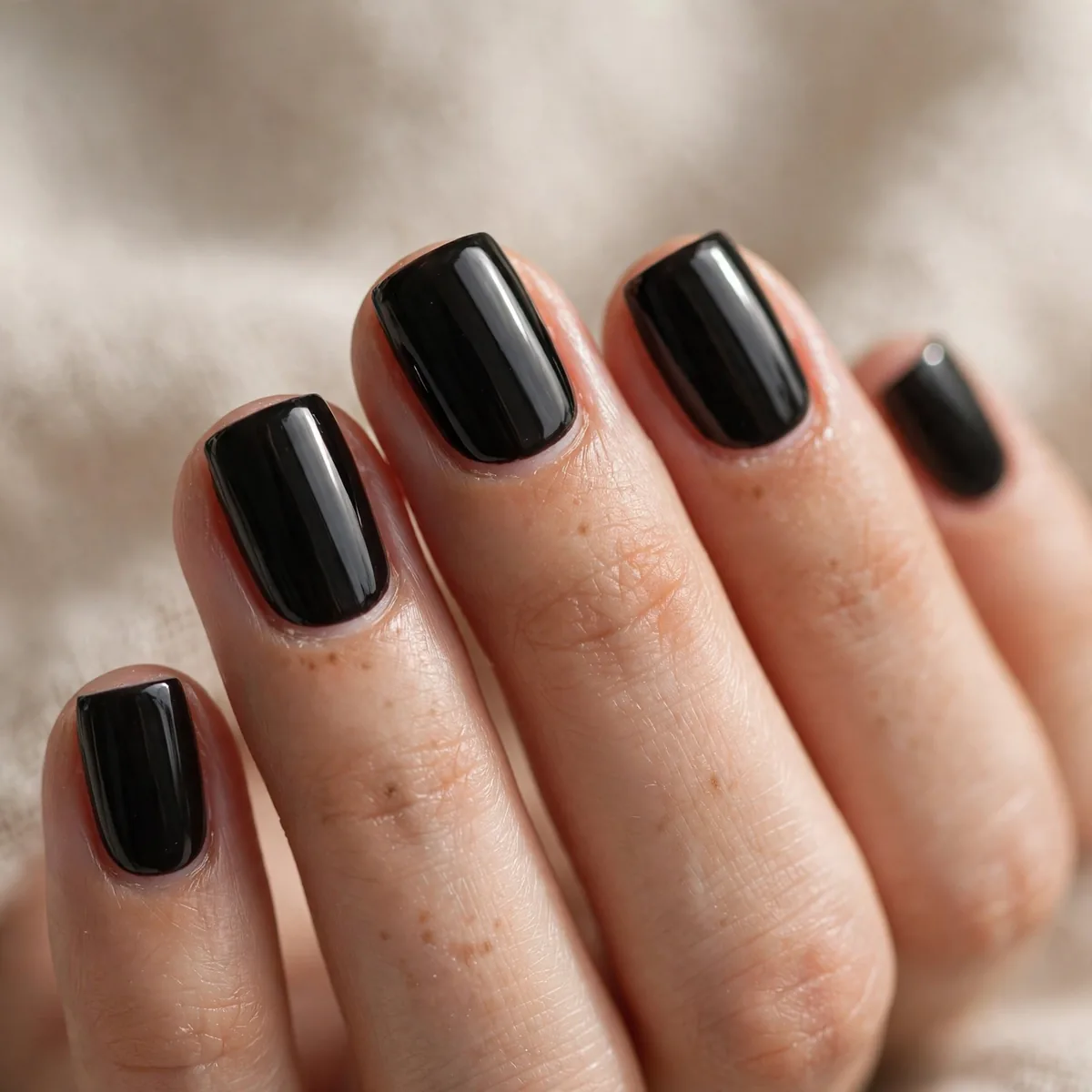 Black polish on short square nails