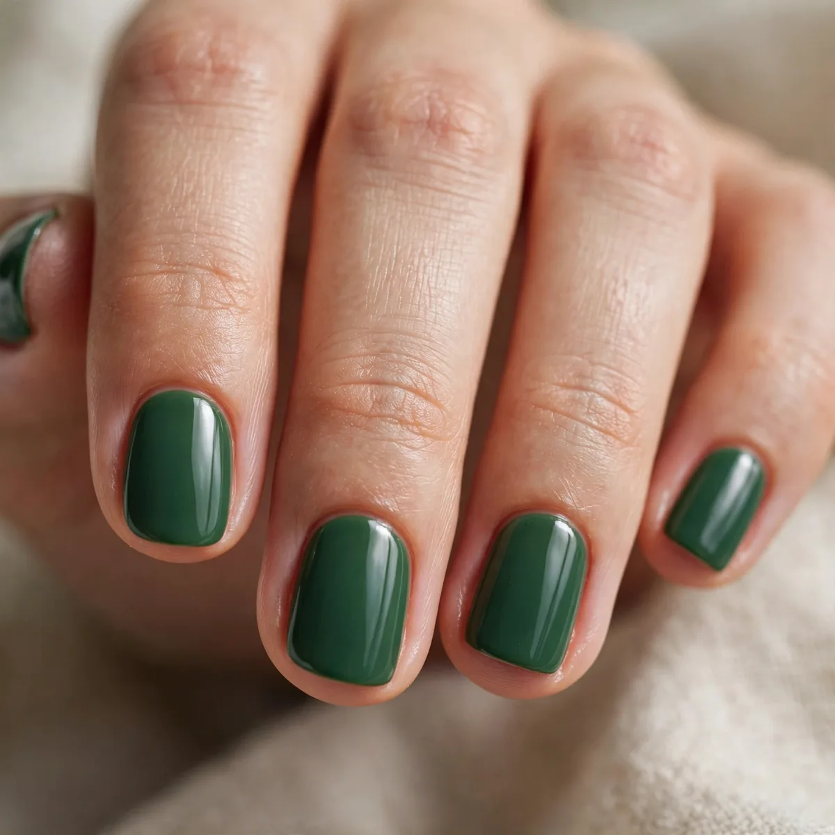 Forest green creme on short nails