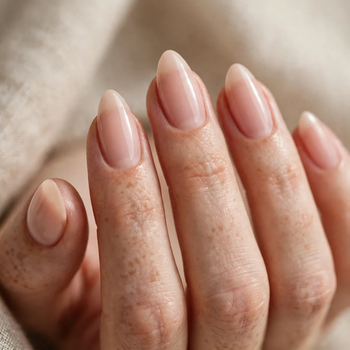 Short nails with a soft pointed tip