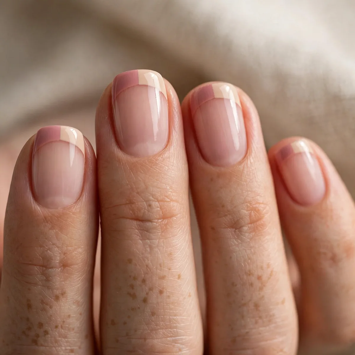 Two-tone French tips on short nails
