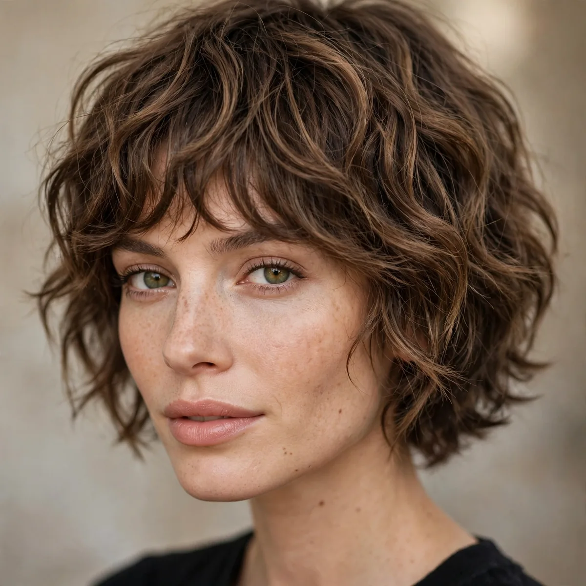 Classic short shag on wavy hair