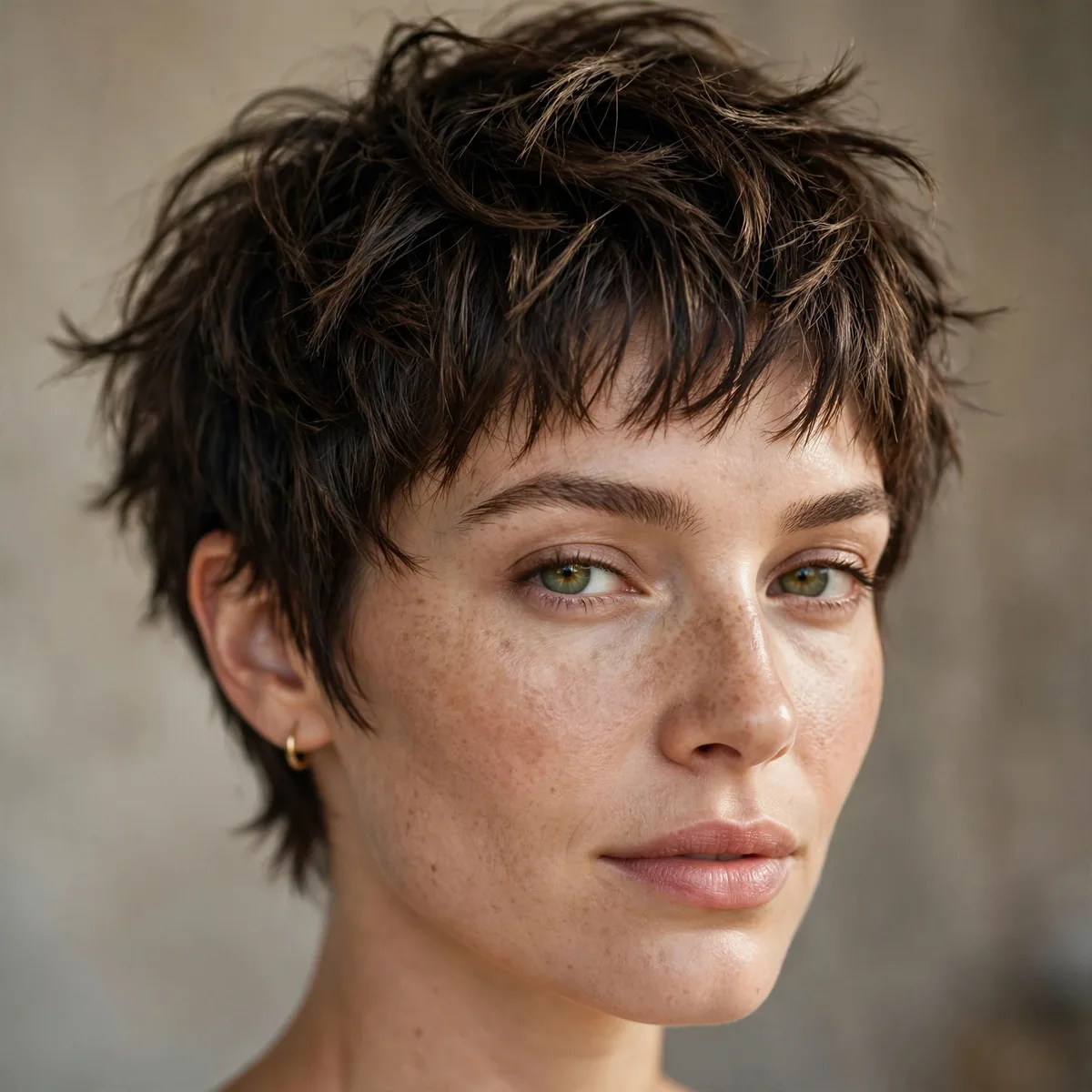 Very short choppy shag haircut