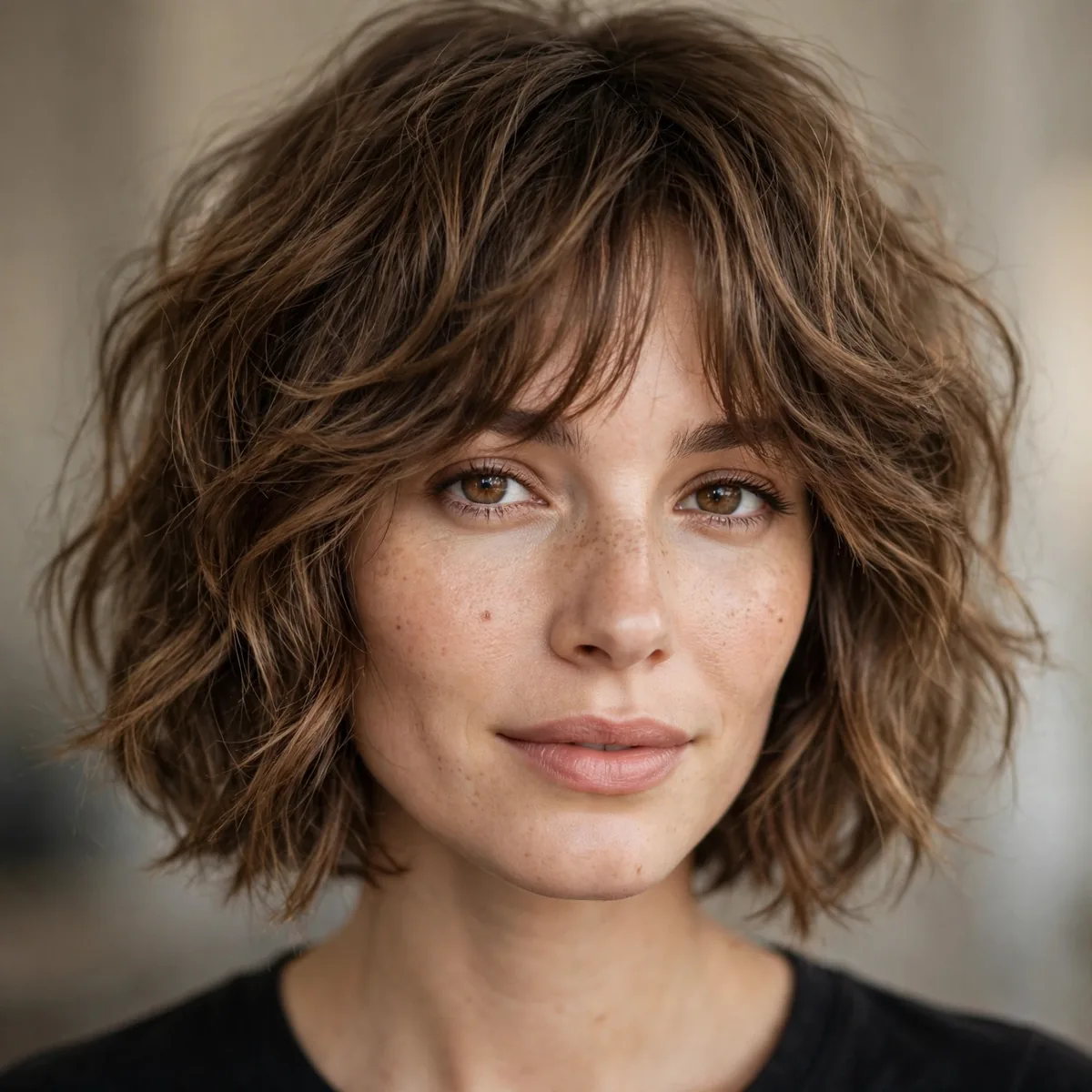 Shaggy bob haircut on wavy hair