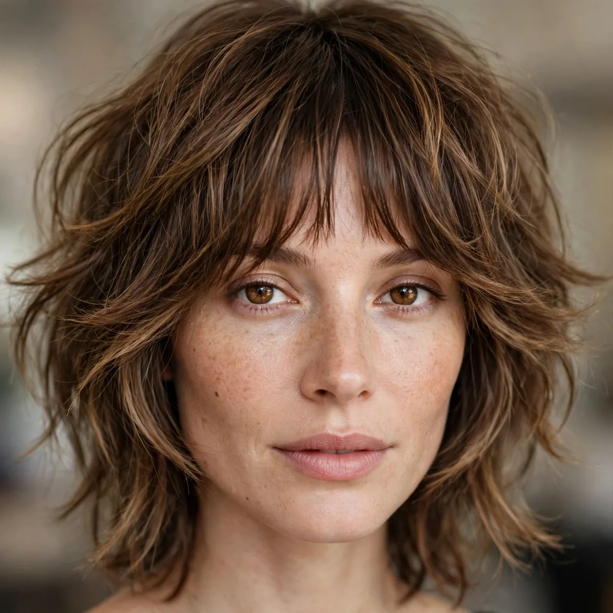 Shag with bottleneck bangs
